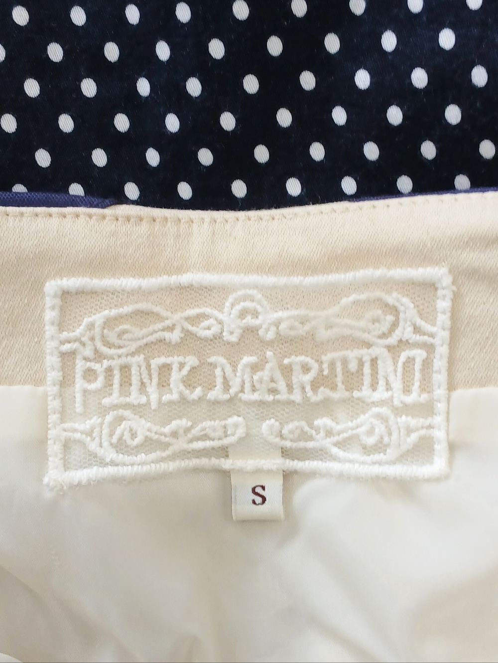 Pink Martini Navy & Cream Polka Dot Mini Dress Zip front Sz S - Picture 10 of 16